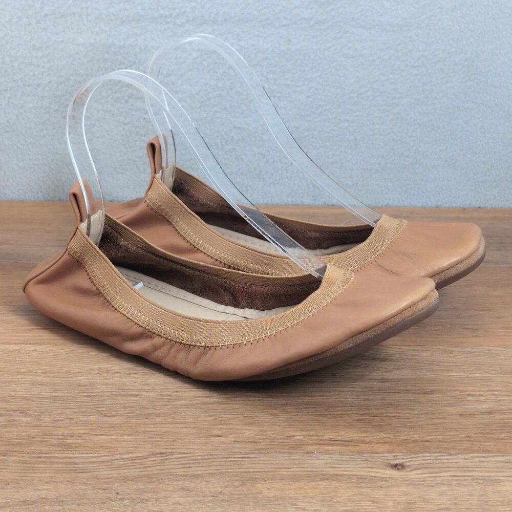 Yosi Samra Women's 9 Foldable Ballet Flats Whiskey Tan Leather Portable Comfort